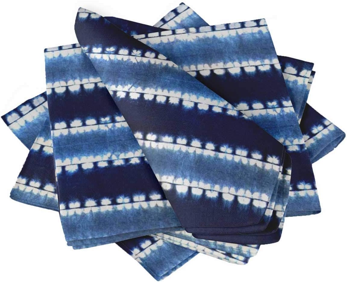 S4Sassy Blue Stripe Shibori Parties Table Decor Linen Re-Usable Cloth Napkins Set 20 x 20(Pack of 6)