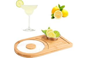 Wood Margarita Glass Rimmer Set with Stainless Steel Bowl - Salt and Sugar Rimmer Set for Cocktails and Parties - Home Bar Dr