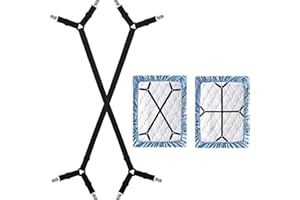 Bed Sheet Straps - Heavy Duty Crisscross Bed Sheet Holders for Corners & Sides - Adjustable Elastic Sheet Fasteners for Full 