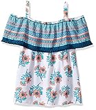 My Michelle Big Girls' Multi Print Pop Over Cold Shoulder Top