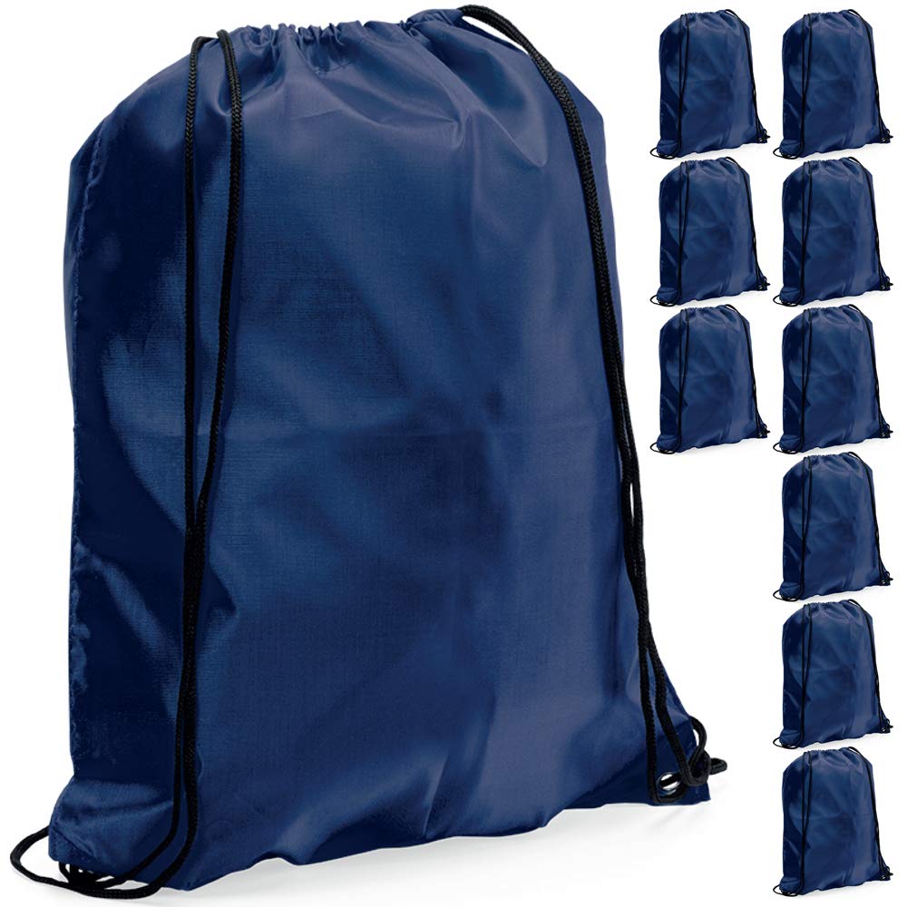 eBuyGB Pack of 10 Plain Polyester Drawstring Backpack, Gym Rucksack, School Sport Bag, PE Kit, Book Bag - Ideal for Printing, Cameo, Heat Transfer Vinyl (Navy Blue), 34 x 42 cm
