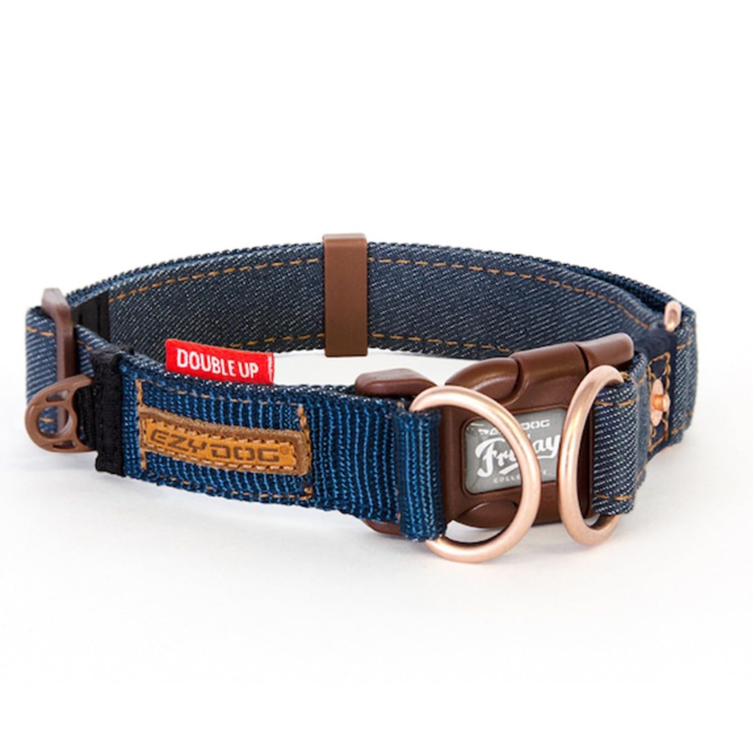 EzyDog Double Up Dog Collar - Reflective Small Dog Collar with ID Tag D-Ring, For Small, Medium & Large Dogs - Supreme Comfort with Soft & Strong Nylon Webbing - Denim — image 1