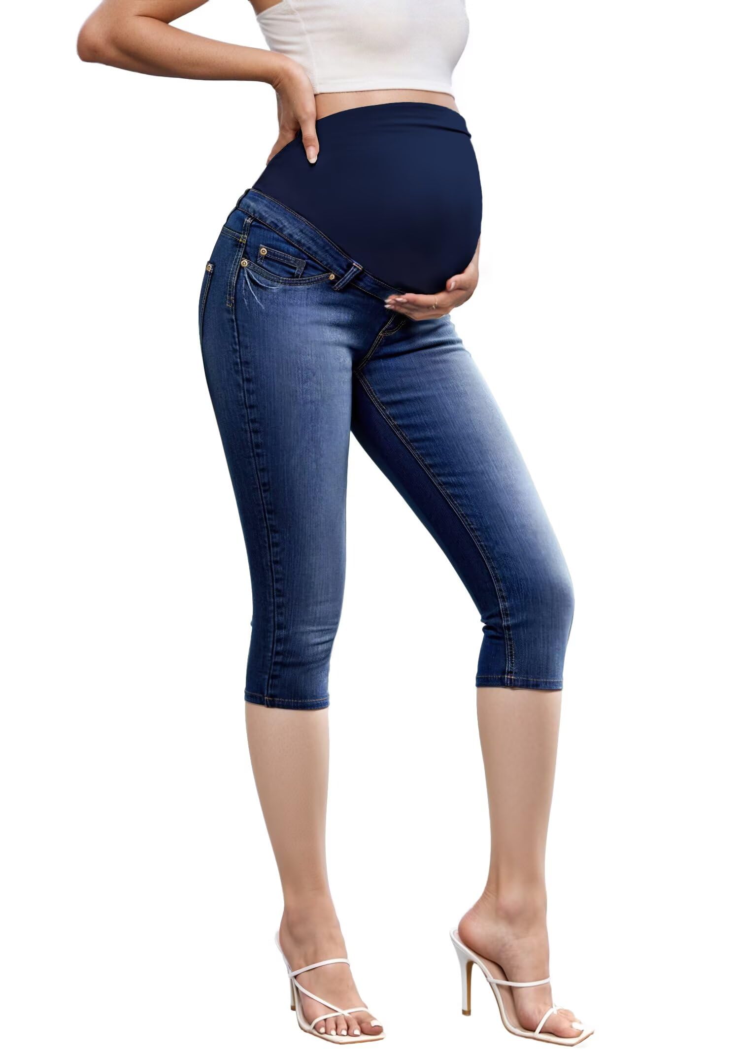 Photo 1 of & Company Women High Waist Stretch Denim Slim Maternity Skinny Capri Pants QM2835CDSX Darkwash 3X