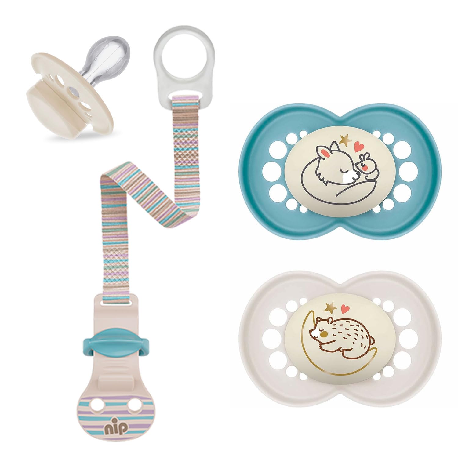 MAM Skin Soft Silicone Dummy 6-16 Months Neutral Set of 2 Includes Sterilised Transport Box and NIP Dummy Strap