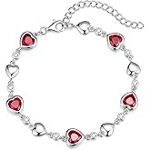 Carleen Birthstone Bracelets for Women 925 Sterling Silver Five Heart Station Created Gemstone Tennis Bracelet Jewelry Anniversary Birthday for Wife, 7"+1.2" Extender