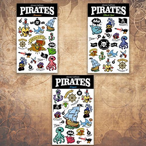 Dizao Tattoo. Pirates 3 sheet. Temporary Metallic Tattoos