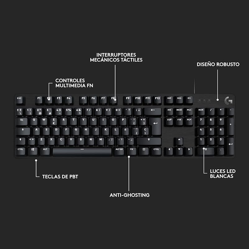 Logitech G413 SE Full-Size Mechanical Gaming Keyboard - Retroiluminado com interruptores táteis mecânicos, Anti-Ghosting, compatível com Windows, macOS, QWERTY Layout espanhol - Preto