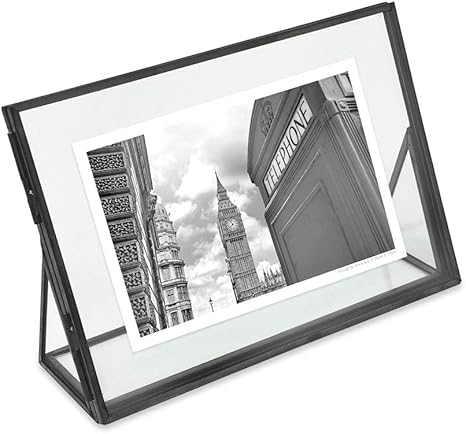 Amazon Com Isaac Jacobs 4x6 Black Vintage Style Brass And Glass Floating Photo Frame Metal Horizontal With Locket Closure And Angled Base For Pictures Art Mementos Keepsakes 4x6 Black