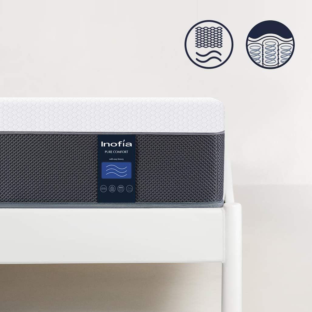 Inofia Memory Foam and Sprung Mattress 11.4Inch, Mattress with Advanced Ventilated Mesh Side Cover/The Airflow Collection/100 Night Test at NO Risk (EU(120x200x29cm))
