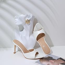 Susanny Mule White Heels for Women Pointed Open Toe