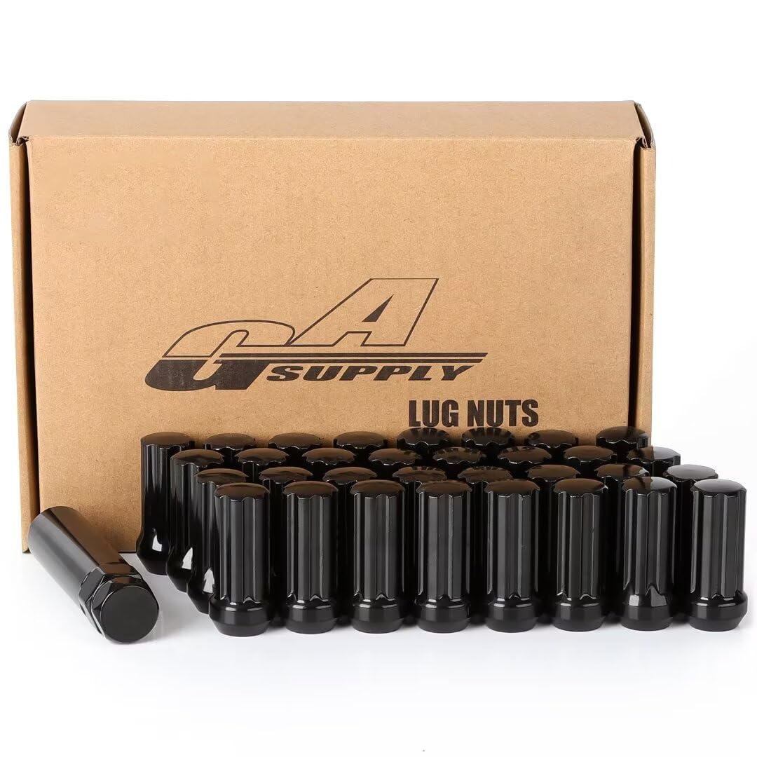 Photo 1 of GAsupply 14x1.5 Black Lug Nuts, Closed End Acorn Spline Lug Nut Set 2" Tall Conical/Cone Seat for Aftermarket Wheels, Pack of 32+1 Spline Wheel Lock Key