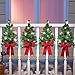 Collections Etc Christmas Trees with Solar Lights and Red Bows Outdoor Fence Decor - Home Holiday Accents - Attached Hooks for Easy Hanging