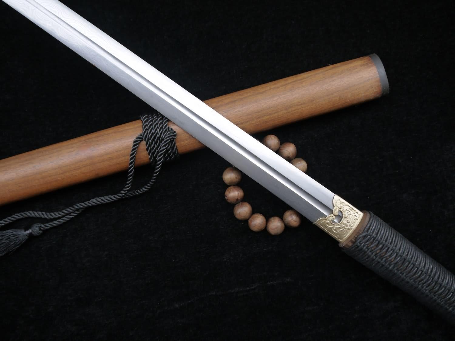 Loong sword/Tang jian/Damascus Steel blade/MAHOGANY scabbard/Full tang