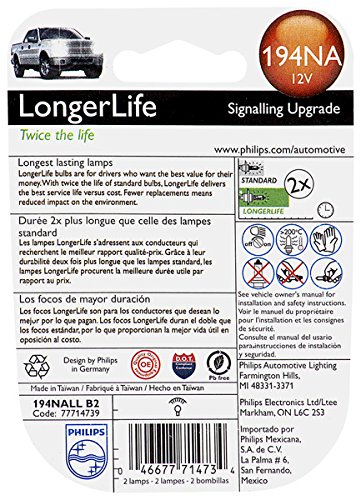 Philips 194NA LongerLife Miniature Bulb, 2 Pack