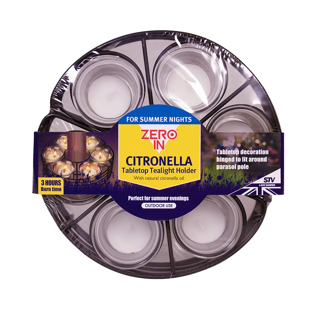 Zero In Citronella Parasol Tealight Holder, Decorative, Clips to Pole, Repels Mosquitos, Natural, For Garden and Patio Tables