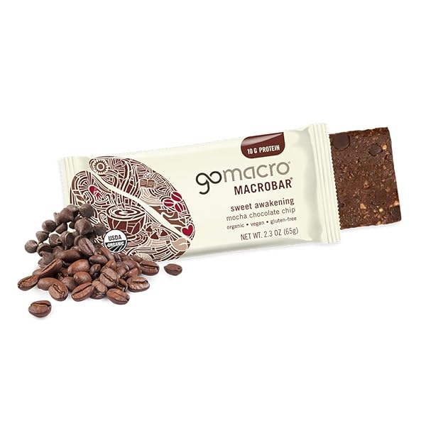 GOMACRO MACROBAR ORGANIC VEGAN PROTEIN BARS – MOCHA CHOCOLATE CHIP (2.3 OUNCE BARS, 12 COUNT)