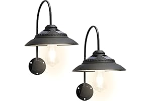 Goodeco Solar Barn Lights for Outside - Metal Design Outdoor Lights with Motion Sensor, 4 High Efficiency Solar Panels and one Clear Glass LED Edison Bulb, Chicken Coop Lights & More (Black 2P)