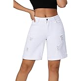 roswear Women’s Wide Leg Bermuda Shorts High Waisted Stretchy Distressed Baggy Denim Jean Shorts