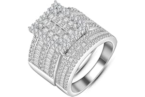 Hiyong Women Wedding Ring Set White Gold Cubic Zirconia Wedding Rings Fashion Sliver Engagement Rings for Women