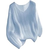 BEYINCUTE Womens Cute Pink Long Sleeve Pullover Sweaters 2025 Casual Loose V Neck Jumpers Basic Plain Ribbed Knit Tops