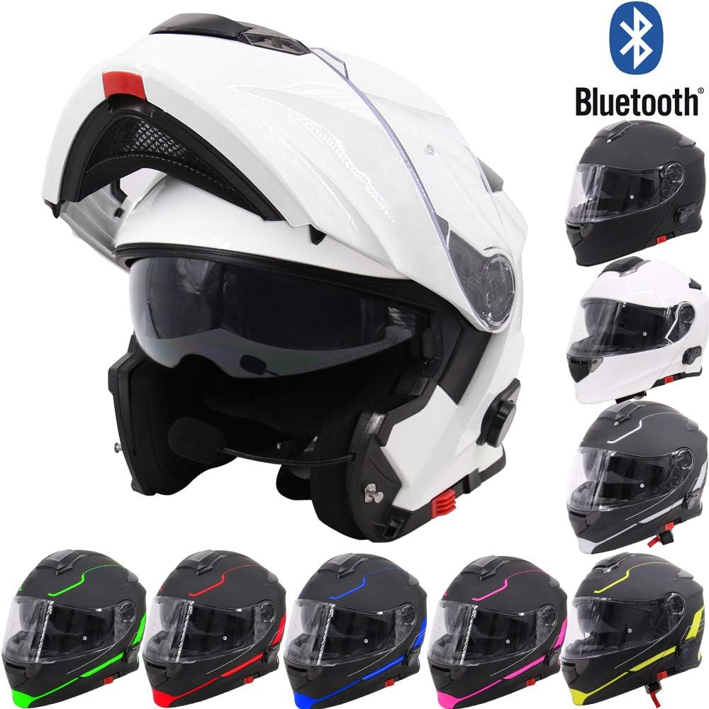 Leopard LEO-727 BL-A4 Anti-fog Visor Flip up Motorbike Bluetooth Helmet Motorcycle Dual-Speaker Headset,Hands-Free,Noise-Free,Automatic Answering,Double Visor