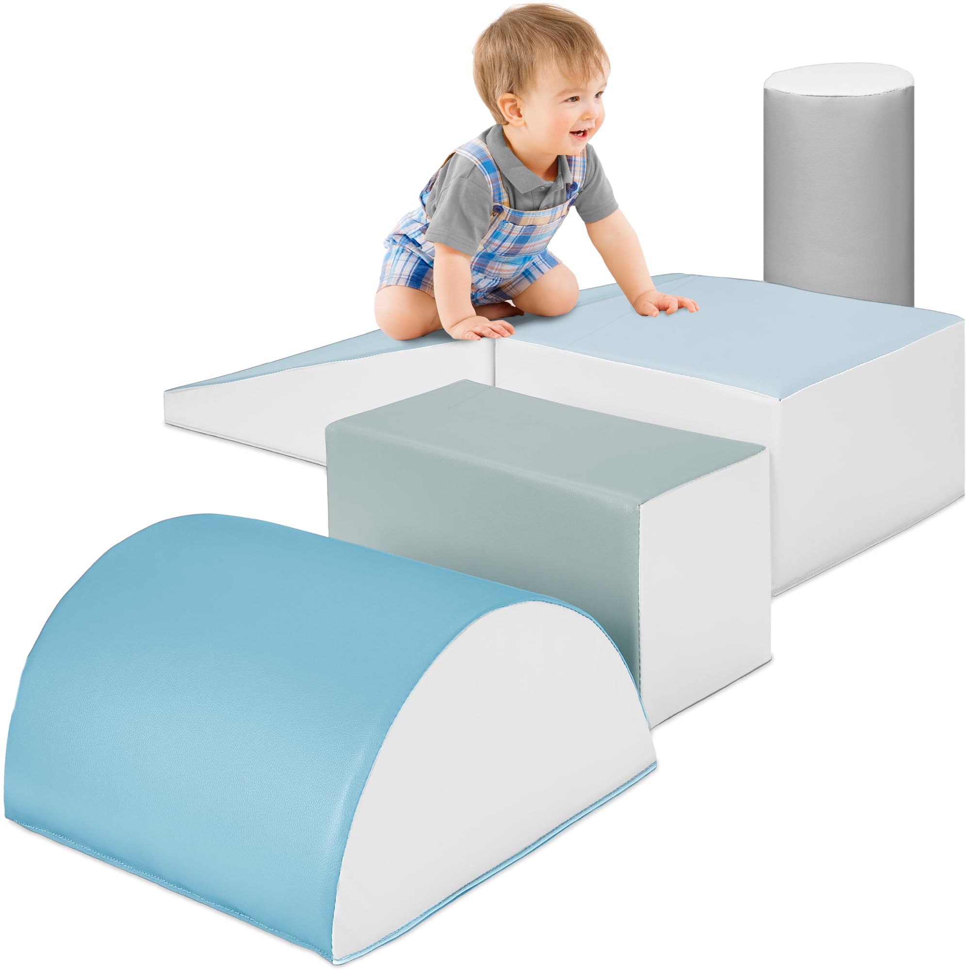 Best Choice Products 5-Piece Kids Climb & Crawl Soft Foam Block Activity Play Structures for Child Development, Color Coordination, Motor Skills - Blue Image