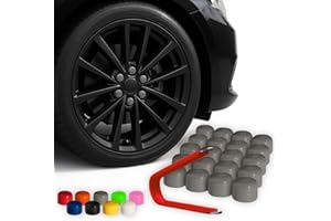 Automotivated Aftermarket ColorLugs Vinyl BoltCap Cover | Gray | Flexible Fit Bolt Lug Nut Cap | Fits 17 mm | Pack of 20 | Includes Deluxe Extractor | Made in The USA