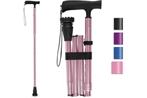 GPTCAMP G2 Walking Cane for Women and Men, Sleek, Foldable, Collapsible, Lightweight and Sturdy Walking Stick with Comfortable T Handles