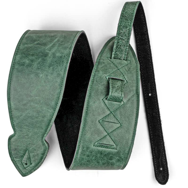 Leathergraft 4 Softy Guitar Strap - Padded with Real Italian Leather with Sponge in Middle - Fully Adjustable Strap - Classic Style - 10 Cm Wide - Green