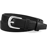 XZQTIVE Casual Leather Thin Belt for Women Fashion Ladies Waist Dress Belt for Jeans Pants with Silver Buckle