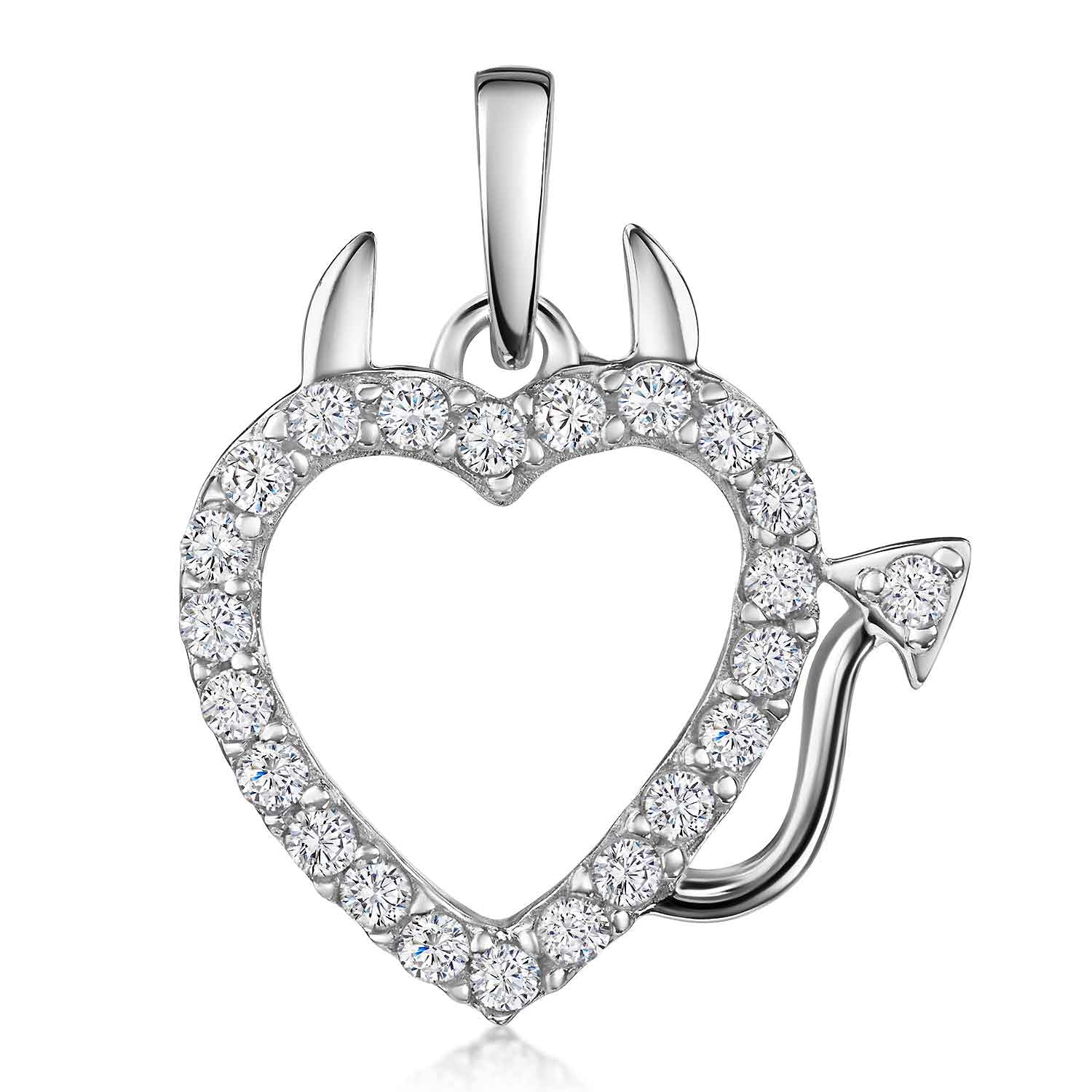 MATERIA Ladies' Pendant Devil's Heart Sterling Silver with Cubic Zirconia Rhodium Plated in Gift Box #KA-73