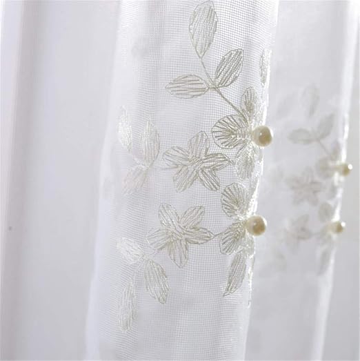 Amazon Com Etry Embroidered White Pearl Floral Sheer Curtains