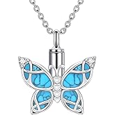 MONGAS Butterfly Urn Necklace for Ashes 925 Sterling Silver Cremation Necklace for Ashes Turquoise Pendant Cremation Jewelry Keepsake Memorial Gift for Loss Memorial