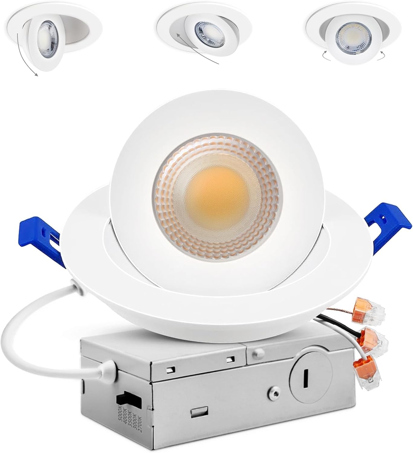 Photo 1 of 1pc  Adetu 4 inch Gimbal led recessed Lights, 360°+90° Adjustable Directional Recessed Lighting, 2700K/3000K/3500K/4000K/5000K Dimmable Retrofit Eyeball Can Lights with Jbox, ETL