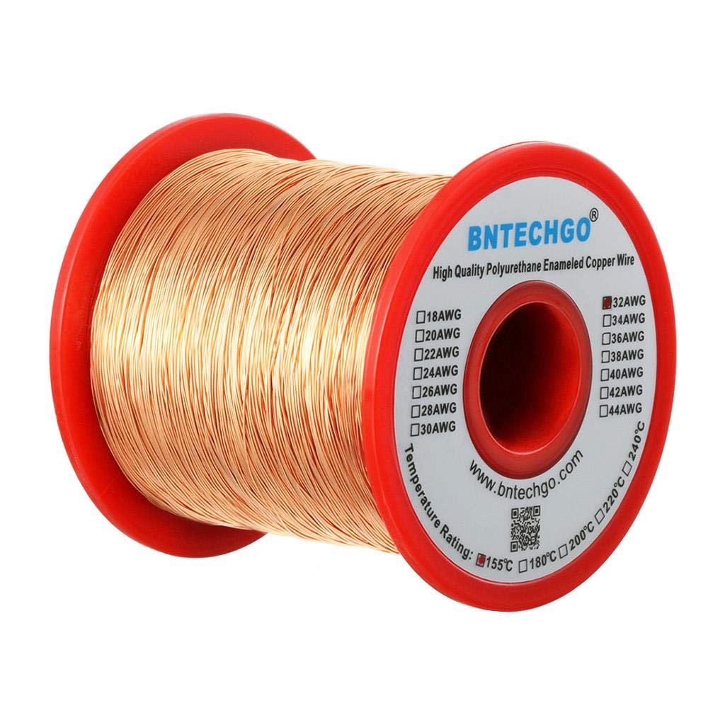 BNTECHGO 32 AWG Magnet Wire - Enameled Copper Wire - Enameled Magnet Winding Wire - 1.0 lb - 0.0078" Diameter 1 Spool Coil Natural Temperature Rating 155℃ Widely Used for Transformers Inductors