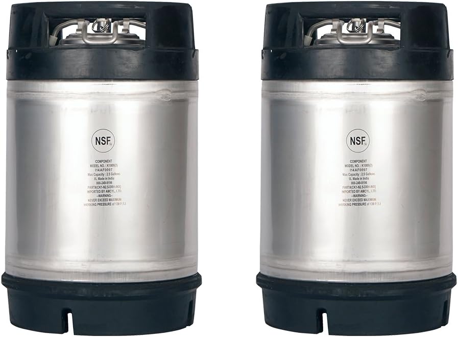 Two New 2.5 Gallon Ball Lock Kegs - Dual Rubber Handles + Free O-Ring Kit