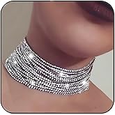 Aukmla Rhinestone Choker Necklace Silver Diamond Necklaces Chain for Women