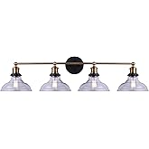 Canarm LORA Modern Farmhouse Vanity Light – 4-Light Industrial Bathroom Fixture, Matte Black & Gold Finish, Clear Glass Shade