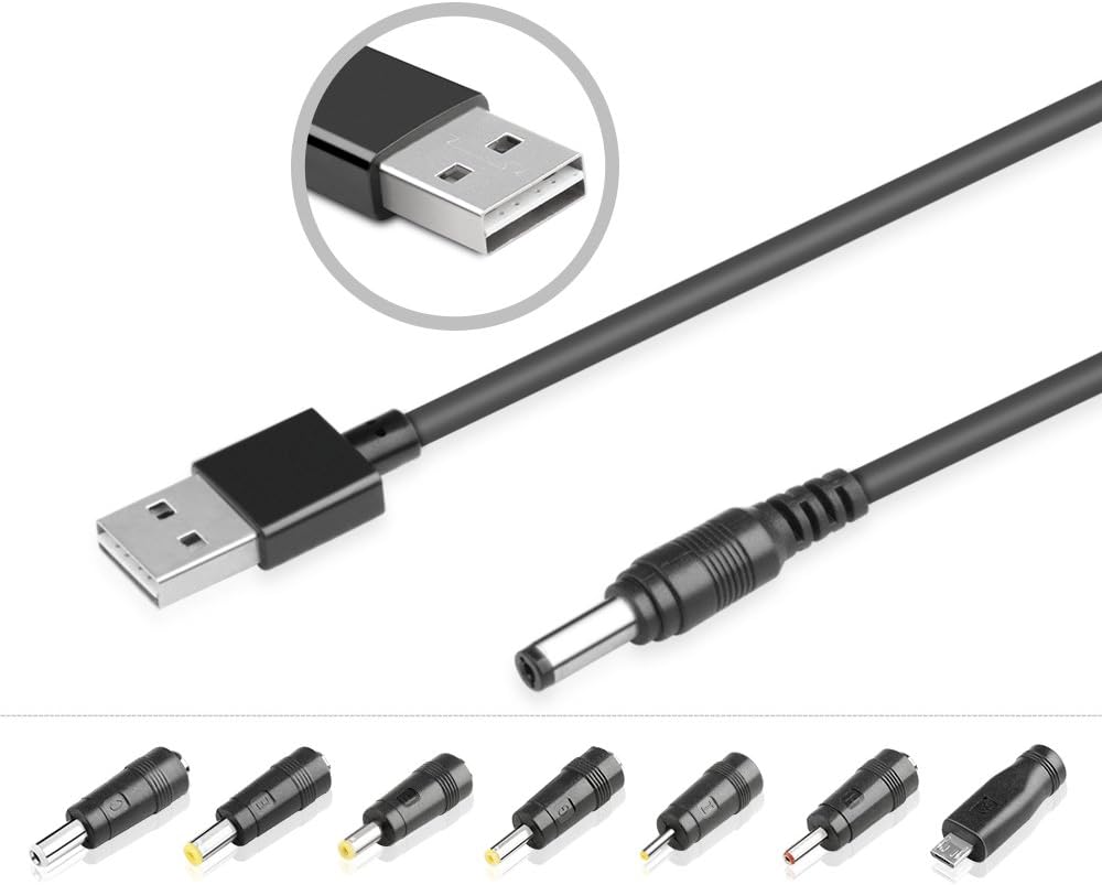 Weyo Multi Plug Universal Converter USB Cable Transfer Converter Cable USB to DC Connector B Connector Cable DC 5.5 mm Barrel Connector Power Cord Charger 5.5 x2,1 mm to 7 Pin: 2.5 x0,7 mm/3.5 x1,35 mm/4 x1,7 mm, 4.8 mm, x1,7 5.5 x1,7 mm, 5.5 x 2.5 mm/Micro USB