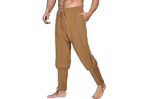 Teyujosem Men's Pirate Pants Renaissance Medieval Viking Pants Linen Ankle Banded Trousers Halloween Costume