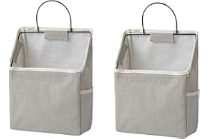 Qingsm 2 Pcs Wall-Hanging Storage Bags,Desktop Organizer Basket Cotton Linen Hanging Storage Basket for Kitchen,Bderoom,Livin
