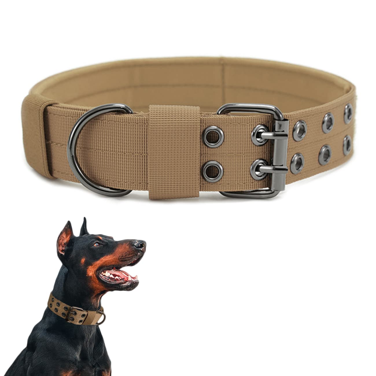 Tactical Dog Collar - Military Dog Collar Nylon Adjustable Dog Training Collar Heavy Duty Metal Buckle for Medium Large Dogs (L, Brown)