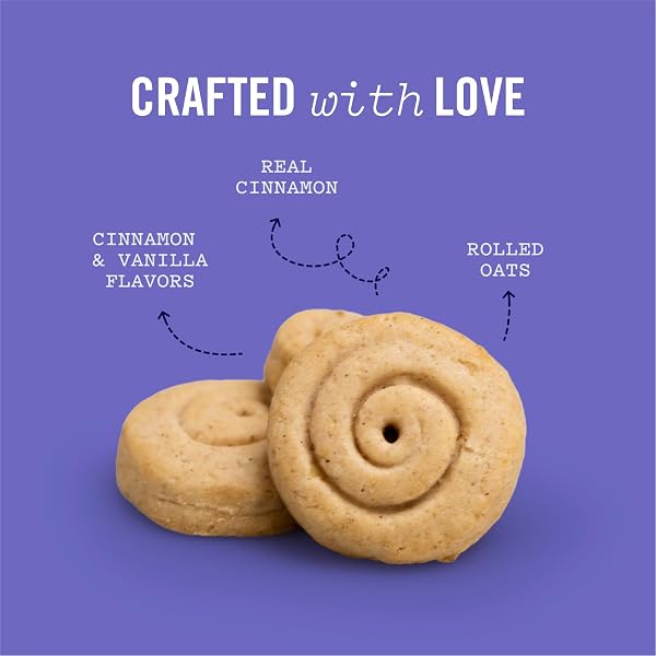THREE DOG BAKERY CINNAMUTT ROLL CRUNCH CHRISTMAS DOG TREATS, HOLIDAY CINNAMON ROLL FLAVORED COOKIES, STOCKING STUFFER DOG COOKIES, CRUNCHY BAKED IN THE USA, 5 OZ