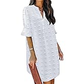 QACOHU Summer Dresses for Women V Neck Ruffle Short Sleeve Casual Shift Dress