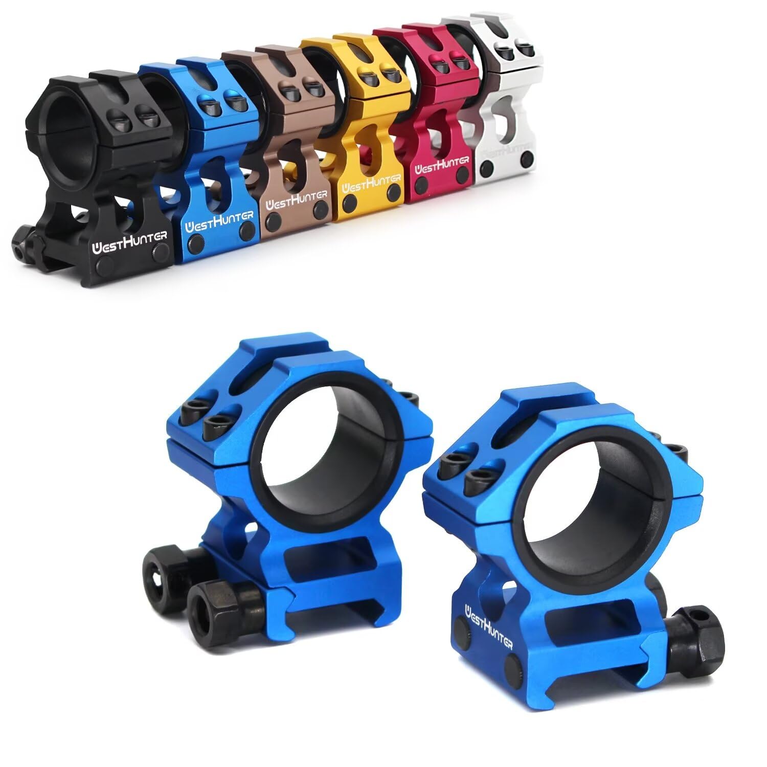 WestHunter Optics Picatinny Scope Rings, 1 Inch 30 mm Tactical Precision Scope Mount | 29 mm Center Height, Blue