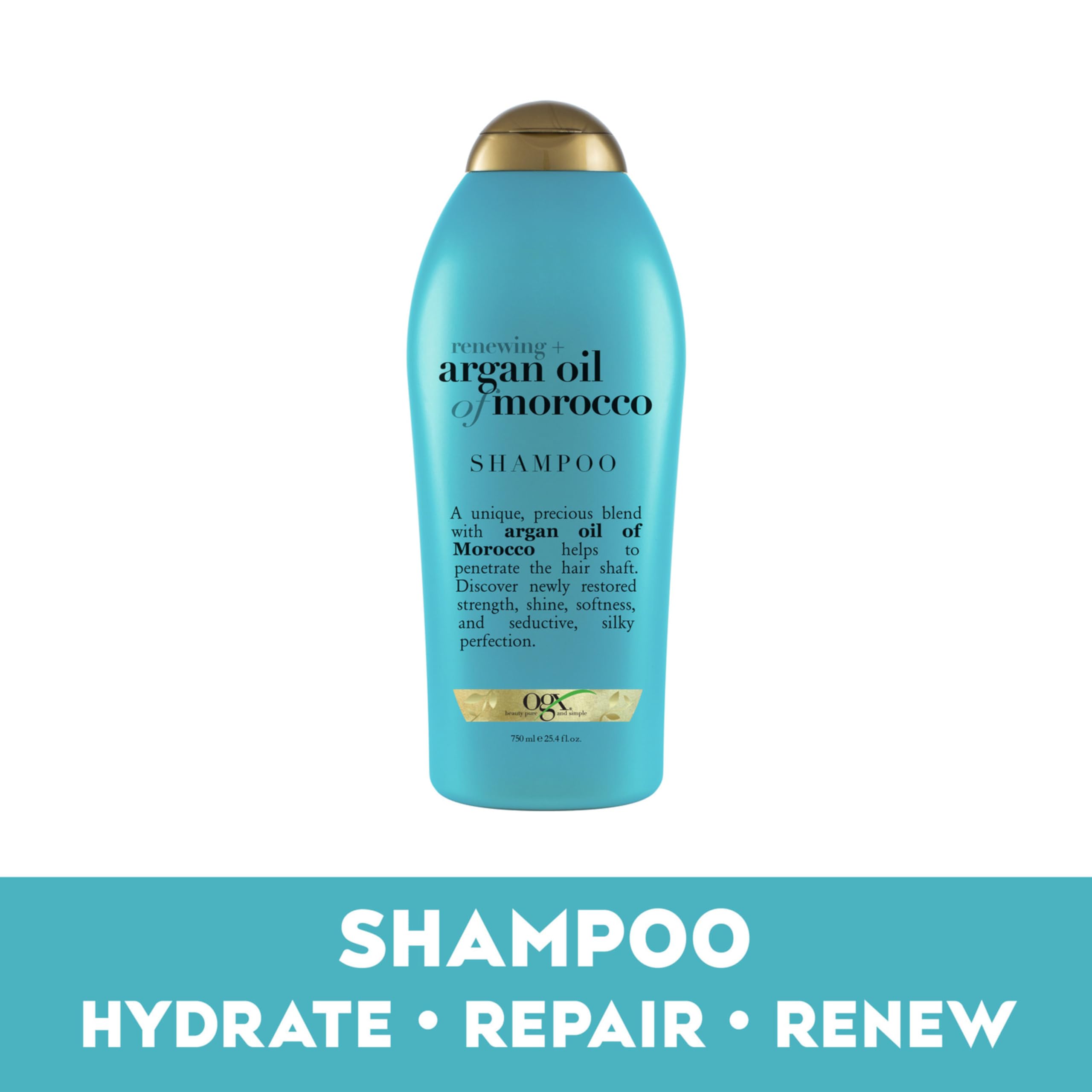 OGX Renewing + Argan Oil of Morocco Shampoo, Damage Repair Shampoo & Argan Oil to Help Strengthen & Repair Dry, Damaged Hair, Paraben-Free, Sulfate-Free Surfactants, 25.4 fl. oz