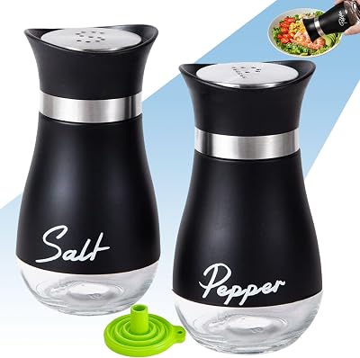 UDQYQ Salt and Pepper Shaker Set, Glass Bottle, Stainless Steel, Black