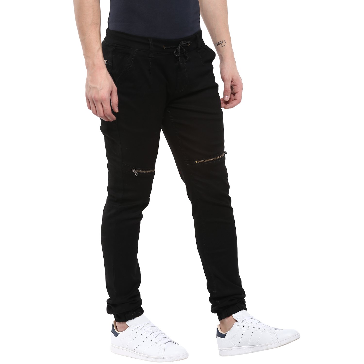 urbano fashion men's black slim fit stretch zippered jogger jeans