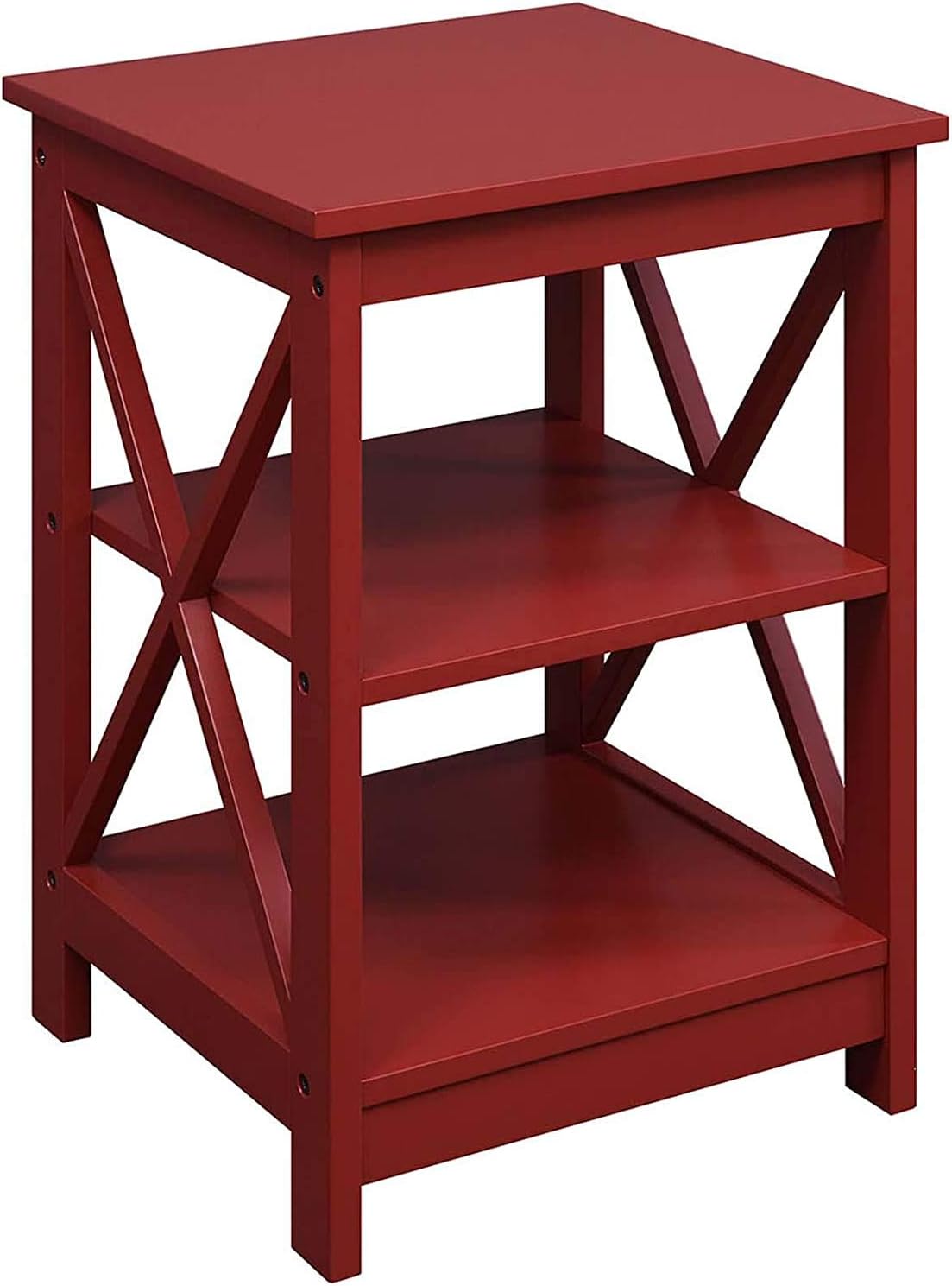 Convenience ConceptsOxford End Table 15.75" - Modern Living Room Table with Storage Shelves, Transitional Nightstand Side Table for Home Decor and Display, Cranberry