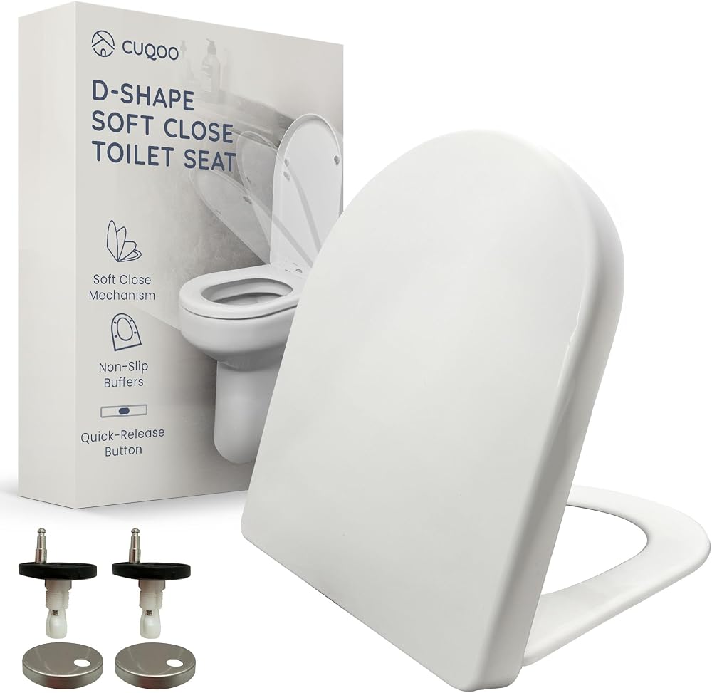 CUQOO Soft Close Toilet Seat D Shape with Adjustable Hinges